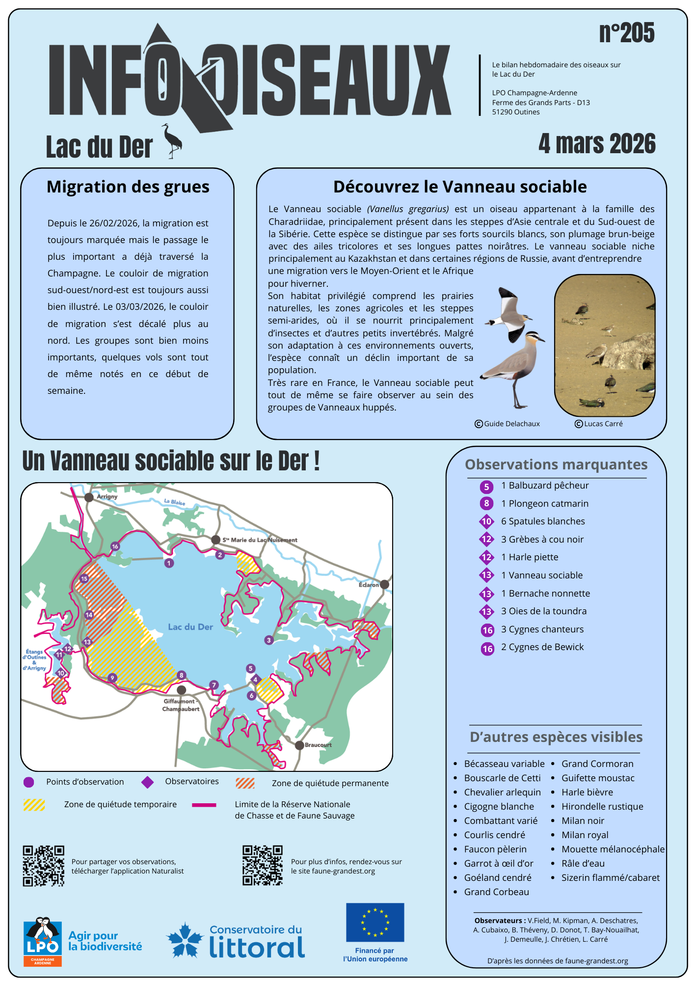 info oiseaux lac du der n205